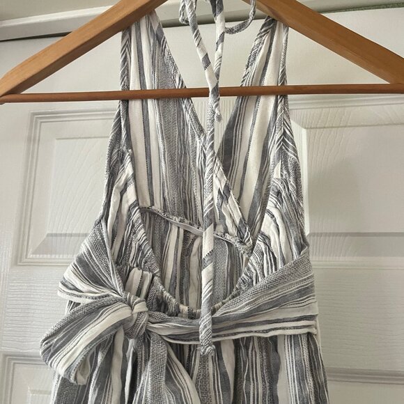 Asos women's Halter Strap V-neck high waist opens back striped Maxi Dress size 8 - Picture 4 of 8